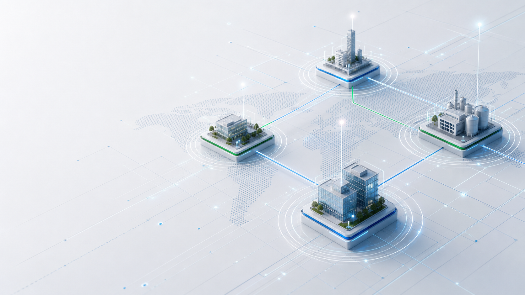 Abstraktes Hub-Netzwerk für Standorte und strategische Zusammenarbeit.