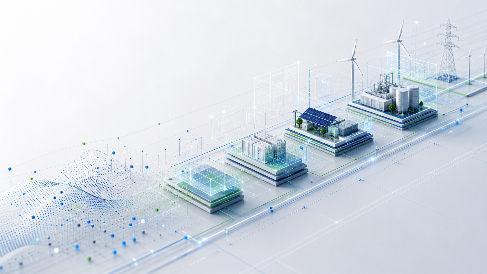 Abstrakte Entwicklungslogik von Datenpunkten zu Energie- und Infrastrukturmodellen.