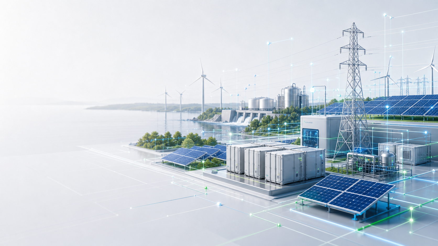 Nachhaltige Energieinfrastruktur mit Photovoltaik, Speicher, Netz und digitaler Steuerung